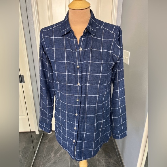 Toad & Co Blue Plaid Flannel Cairn Button Up Shirt Cabincore - Picture 1 of 9